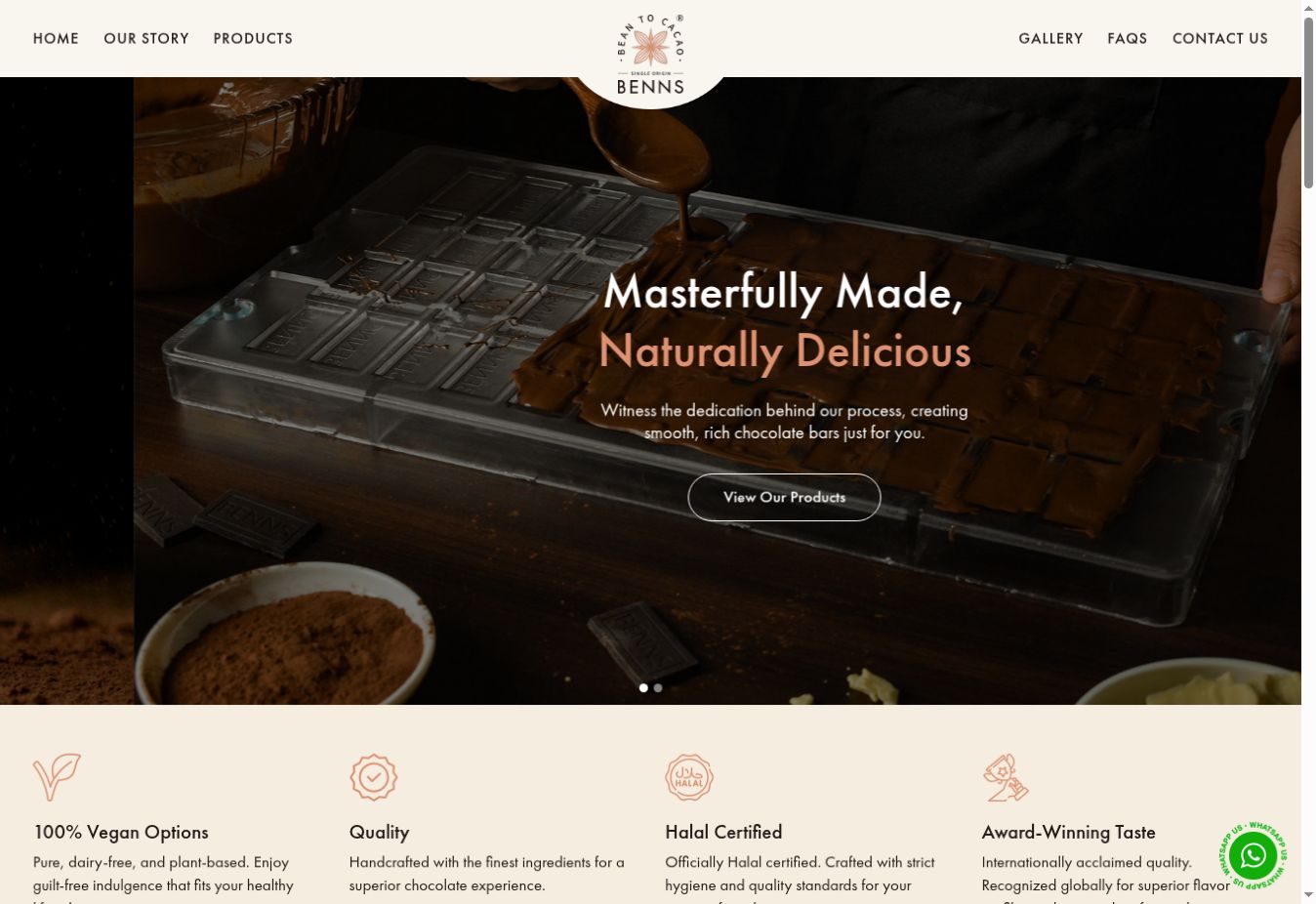 Actual Benns Chocolate website homepage screenshot
